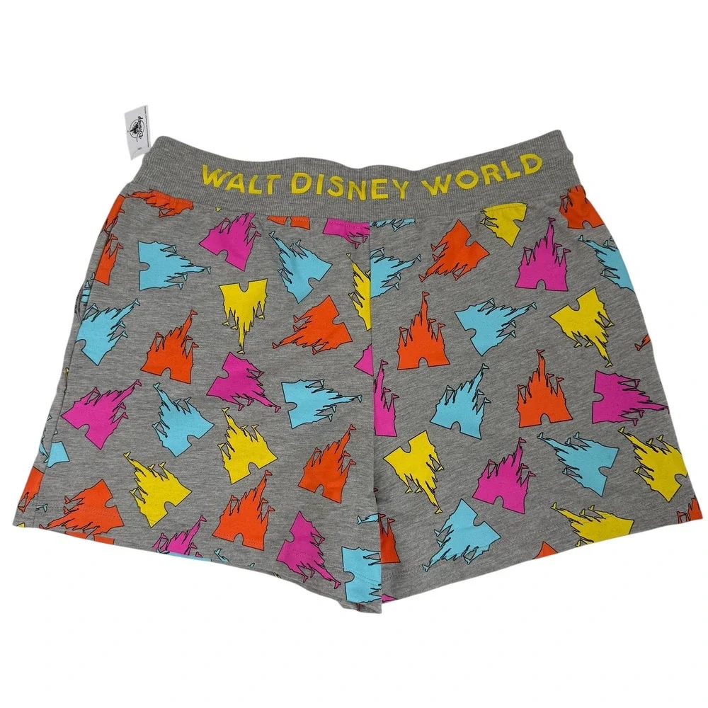Walt Disney World Castle Print Shorts‎ Drawstring Waist Comfy Loungewear Large - Picture 2 of 6